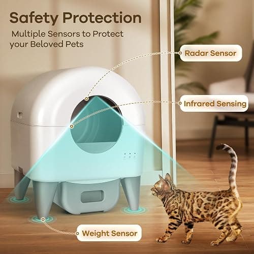 Fumoi Self Cleaning Litter Box, Automatic Cat Litter Box Self Cleaning Large Capacity for Multiple Cats, App Control with Safety Sensors, Removable Washable Liner,2 Rolls Garbage Bags,Grey thumbnail 3