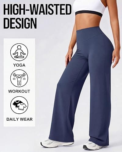Coume 2 Pack Women Workout Leggings Straight Wide Leg No Front Seam Yoga Gym Pants High Waist Buttery Soft Stretch Leggings thumbnail 4
