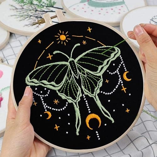 Louise Maelys 3 Sets Tarot Embroidery Kits for Beginners,Cross Stitch Kit for Adults,Crewel Starters Needlepoint with Moon, Butterfly, Bee and Moth Pattern and Tool - Tarot thumbnail 4