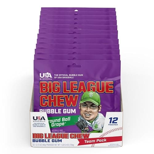 Big League Chew Ground Ball Grape Bubble Gum - Juicy Grape Flavor Explosion | Ideal for Baseball Games, Teams, Concessions, Parties, and More | Pack of 12 Bags (2.12oz Each) thumbnail 3