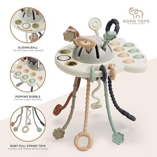 GOPO TOYS Baby Airplane Toys – Montessori Silicone Pull String Fidget for Babies 18 Months+ – Travel Toy for Plane, Car, and Stroller – Teether & Sensory Play thumbnail 4