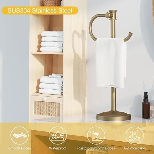 BESy 17 Inch Antique Brass Stand Towel Bar Hanger Hand Towel Bar Bathroom Vanity Countertop Towel Holder Free Standing Stainless Steel Towel Ring Hardware Accessories Towel Rack thumbnail 6