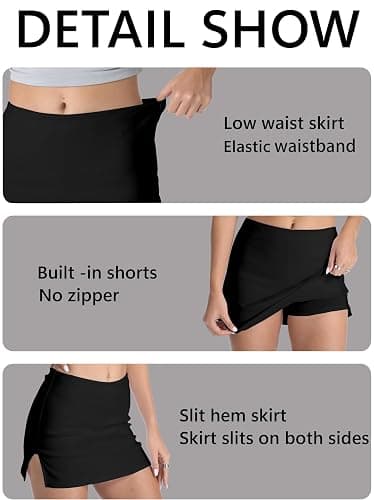 Mefija Women's Mid Waisted Stretchy Slit Hem Bodycon Mini Skirts with Shorts Underneath thumbnail 6