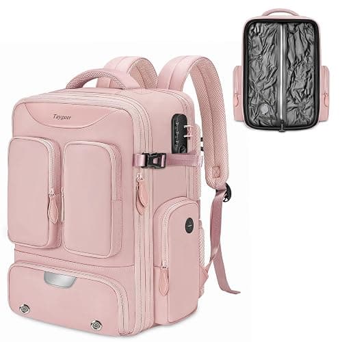 Taygeer Vacuum Backpack, Expandable Vacuum Seal Carry on Backpack with Rain Cover, 17'' laptop Compression Backpacks Travel with Shoe Compartment, TSA Approved Personal Item Compression Back Pack,Pink thumbnail 2