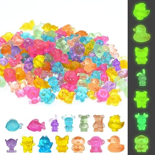 LXBCTOP 120 PCS Mini Resin Animals Mixed Kit, Luminous Tiny Resin Animals, Colorful Miniature Resinous Animal, Glow In the Dark Mini Figures for Micro Landscape Fairy Garden Aquarium Dollhouse Decor - Image 1
