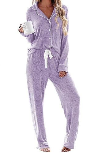 Ekouaer Women's Pajamas Long Sleeve Sleepwear Casual Button Down Loungewear Soft Pjs Set S-XXL - Image 1