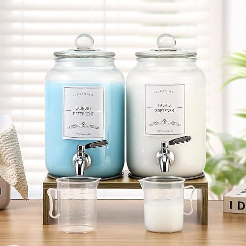 2-Pack Glass Laundry Detergent Dispenser with Stand, 106oz Leak-Proof Glass Fabric Softener Dispenser- Laundry Soap Dispenser-Reusable Container for Kitchen & Bathroom Storage thumbnail 5