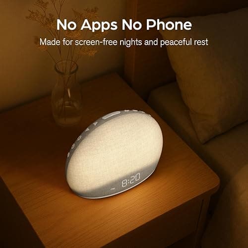HOUSBAY Sunrise Alarm Clock, White Noise Sound Machine for Bedroom | Natural Wake-Up Light with Gentle Alarm Sounds, 20 Soothing Sleep Aids, Dimmable Display, Screen-Free Design thumbnail 6