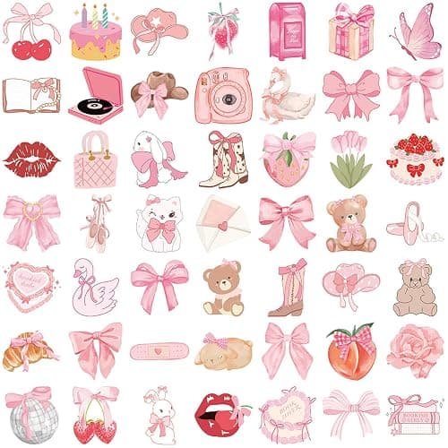 100PCS Pink Coquette Stickers Pack, Aesthetic Cute Bow Tie Girly Stickers for Women Girls Teens, Waterproof Vinyl Bear Drink Decals for Laptop Water Bottles Computer Phone Guitar Journals thumbnail 6