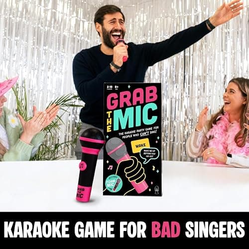 Lucky Egg Official Grab the Mic – Family Karaoke Game, 8+ Year Olds, 2-10 Players - Board Game for Bad Singers with 250 Lyrics (125 Cards) for Hilarious Nights & Birthday Party, Kids Gift thumbnail 2