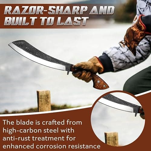 Golden Bird Outdoor Messer Survival Machete Großes Full Tang Design mit Holzgriff und Eichenholz-Scheide – Präzise Bushcraft Messer für Camping, Gartenarbeit und Überlebenssituationen- Geschenke thumbnail 3