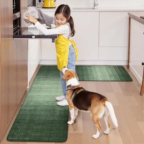 Ailsan Anti Fatigue Mats for Kitchen Floor,Farmhouse Rugs Sets of 2,Cushioned Kitchen Floor Mats,Memory Foam Sink Rug for Laundry Office Bathroom,Green thumbnail 6