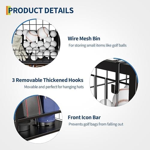 GarveeLife Golf Bag Organizer, Sports Equipment Organizer, Sports Organizer for Garage, Golf Bag Stand for Garage with Baskets, Hooks thumbnail 2