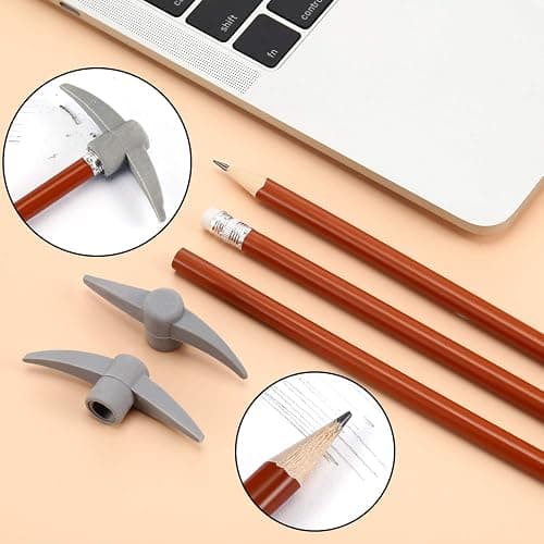Chinco 24 Pieces Pickaxe Pencils Eraser Set Funny Eraser Topper Pencils Bulk with Axe Shape Erase for Back to School Supplies Students Gifts thumbnail 5