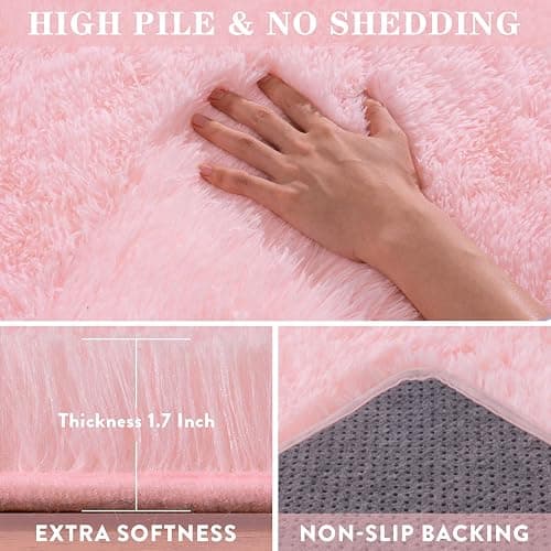 Fluffy Pink Rug for Bedroom Girls, 5x7 Soft Fuzzy Plush Shag Area Rug for Living Room, Cute Comfy Throw Rug for Kids, Non-Slip Indoor Shaggy Floor Carpet for Nursery Teen Dorms Home Decor Aesthetic thumbnail 6