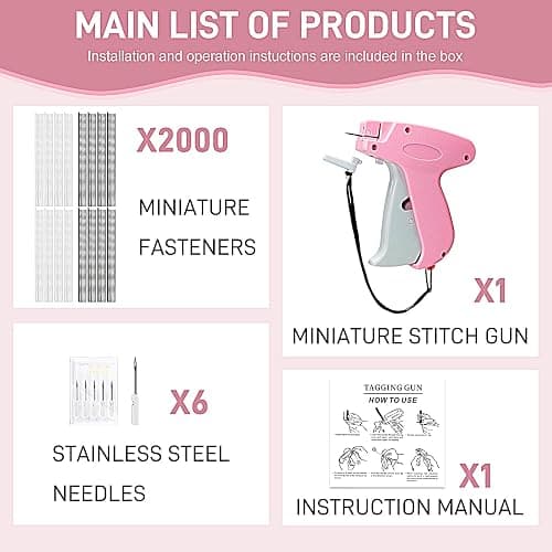 Stitch Gun for Clothes， Handheld Stitch Gun Quick Clothing Fixer，Sewing Kit Includes 1,000 Black Fasteners & 1,000 White Fasteners & 6 Needles，Tagging Gun（Pink） thumbnail 6