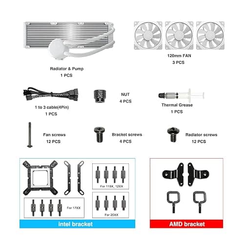 Vetroo V360 Liquid CPU Cooler, 3X 120mm Addressable RGB Pump & PWM Fans, 360mm Radiator 290W TDP AIO Water Cooling w/Controller Hub for Intel LGA 1851/1700/1200 AMD AM5/AM4, for Gaming Console - White thumbnail 9
