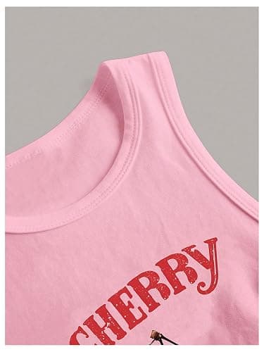 SHENHE Women's Y2k Cherry Tank Top Crew Neck Graphic Fitted Sleeveless Crop Tank Shirt thumbnail 4