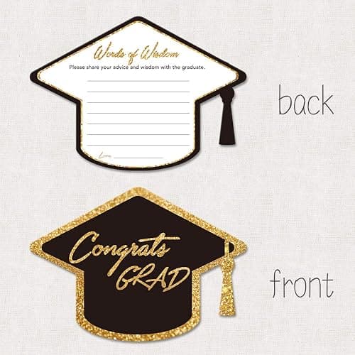 Yuzi-n Graduation Advice Cards for The Graduate (50 Pack), High School or College Graduation Party Games Decorations Supplies, Well Wishes Card for Graduates, Advice For The Graduate Cards (Black) thumbnail 3