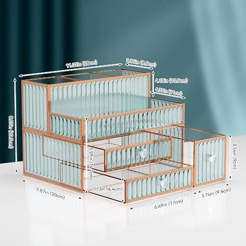 Youdepot Makeup Organizer Countertop - Tempered Glass Vanity Organizer for Cosmetics, Skincare, Hair Tools, Brushes, Perfume - Multipurpose Bathroom Counter Skincare Organizer thumbnail 6