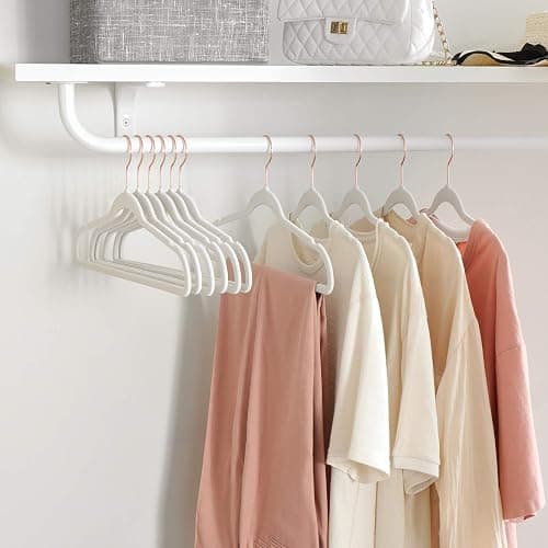 SONGMICS Slim Velvet Hangers, Non-Slip Clothes Hangers with Rose Gold Swivel Hooks, Space-Saving, for Closet, 50 Pack, White UCRF026W03 thumbnail 2