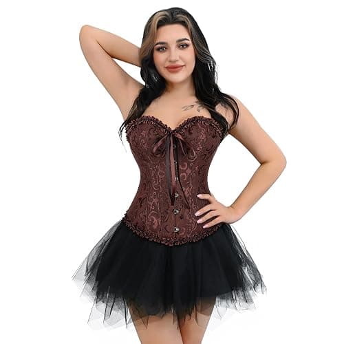 frawirshau Women's Lace Up Boned Overbust Corset Bustier Lingerie Bodyshaper Top thumbnail 2
