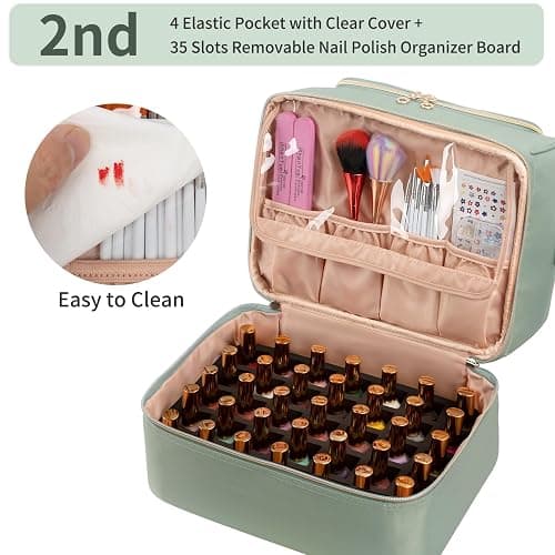 Nail Polish Organizer Case, Nail Supplies Storage Box Holds 45 Bottles Nail Polish & Nail Lamp, Travel Nail Tech Carrying Case, Nail Kit Bag For Nail Stuff & Manicure Tools thumbnail 3