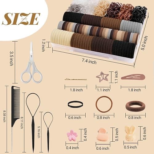 IKOCO 822PCS Hair Accessories for Girls, Elastic Hair Ties with Neutral Color Clips and Tools thumbnail 2