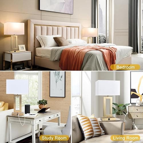 BrightWe 22’’ Set of 2 Touch Control Table Lamps w. 2 USB Ports, 3-Way Dimmable Bedroom Bedside Nightstand Touch Lamps, Modern Gold&White Lamps for Living Room End Table, LED Bulbs Included thumbnail 7