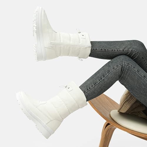 HYPOCRUTE Women's Warm Snow Boots with Fur Lined Black and White Wide Winter Boots Water-resistant Mid Calf Boots for Hiking,Working,Outdoors thumbnail 7