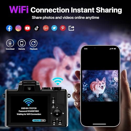 8K Digital Cameras for Photography with WiFi,Autofocus 88MP Vlogging Camera for YouTube with Dual-Lens,16X Digital Zoom Point and Shoot Camera,3.2''Touch Screen, Anti-Shake,2 Batteries &Charging Stand thumbnail 4