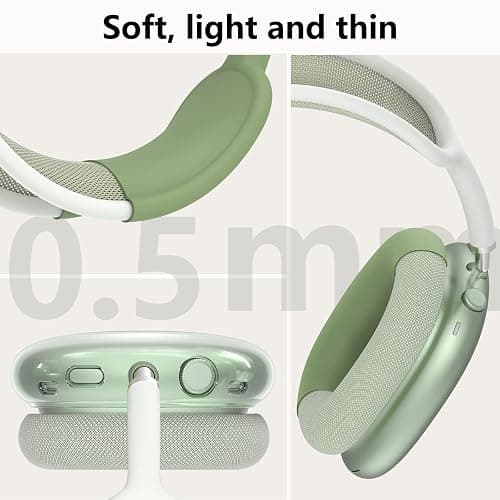 Silicone Case Cover for AirPods Max Headphones, Clear Soft TPU Ear Cups Cover/Ear Pad Case Cover/Headband Cover for AirPods Max (2024/2020),Transparent Accessories for Apple AirPods Max (USB-C), Green thumbnail 5