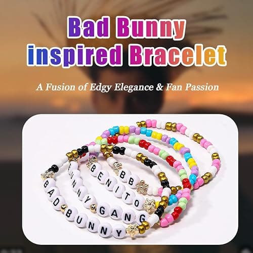 AICase for Bad Bunny Concert Inspired Merch Bracelets 4 Pcs Stackable Stretch Friendship Beaded Singer Bracelets for Bad-Bunny Merchandise Jewelry Music Lovers Birthday Gifts for Fans thumbnail 2