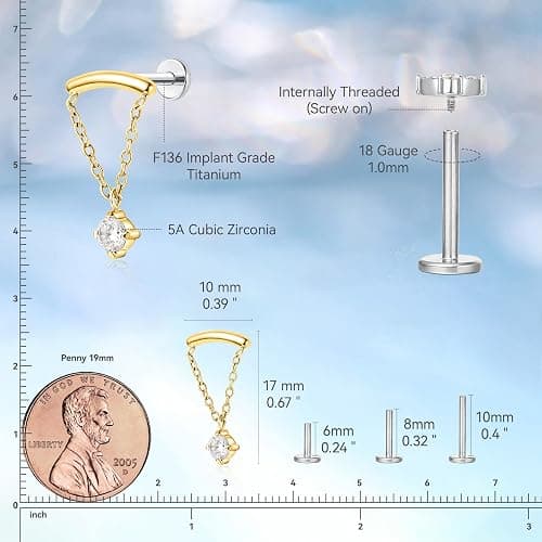 limerencia F136 Hypoallergenic Titanium 18G Internal Thread Piercing Jewelry,6mm 8mm 10mm G23 Flat Back Stud Earring for Women Men Tragus Cartilage Helix Conch Medusa Nose(1PC) thumbnail 6