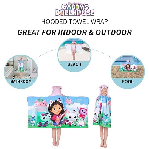 DreamWorks Gabby's Dollhouse Bath/Pool/Beach Soft Cotton Terry Hooded Towel Wrap, 24 in x 50 in, By Franco Kids thumbnail 6
