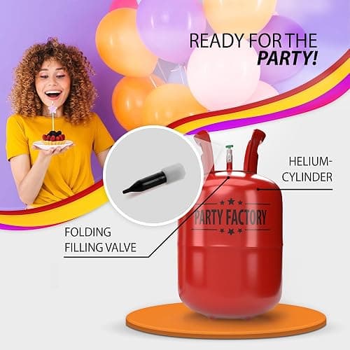 Party Factory – Helium Tank - 1x 140 liters for up to 20 assorted balloons (latex, LED & foil) – Party birthday decoration disposable gas cylinder – bendable filling valve – For decorative occasions thumbnail 3