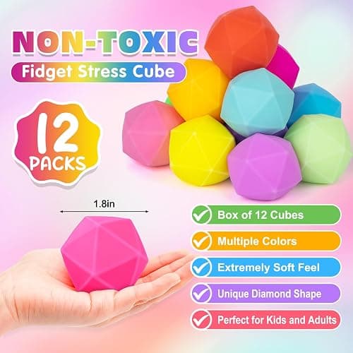 VISCOO 12 Pack Diamond Slow Rising Stress Balls, Soft Stress Cube, Cube Squishy Fidget Toys for Anxiety Relief, Dough Squeeze Toys for Classroom Prize, Party Favors for Kids Adults thumbnail 2