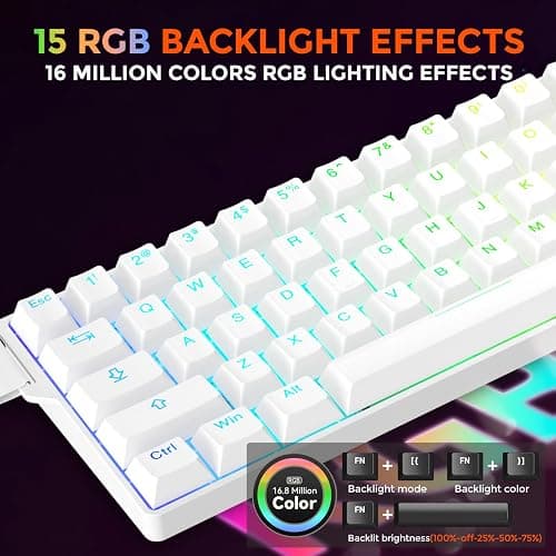 DAREU EK60 HE Hall Effect Magnetic Switch Keyboard, 60% Wired Mechanical Gaming Keyboard with Adjustable Actuation Rapid Trigger Mode, SOCD, 8000Hz Polling Rate, Compact RGB Backlit for Mac/PC - White thumbnail 6