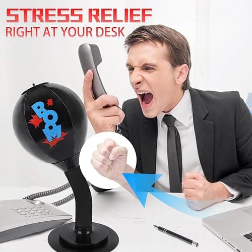 DR.YYDF Desktop Punching Bag, Heavy Duty Stress Relief Boxing Bag, Strong Suction Speed Bag for Office and Home, White Elephant Gift for Boss or Coworker, Anger Management Toys for Men and Friends thumbnail 2