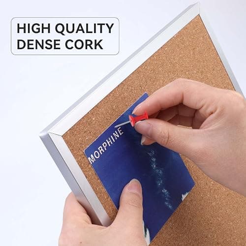 kdafio 9.8"×9.8" Cork Board Bulletin Board, Double Sided Pin Board with Silver Aluminum Border, Desktop Small Cork Board with Stand Suitable for Home, Office, Desk Message Board or Picture Board thumbnail 5