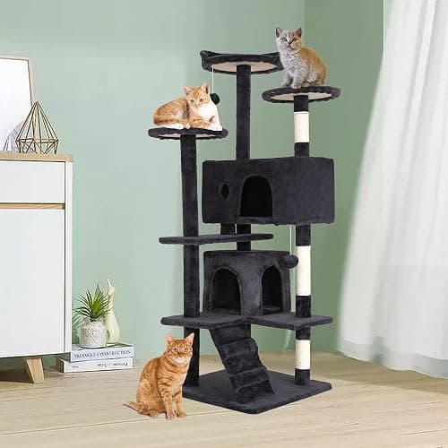 BestPet | 54" Cat Tree Tower | Dark Gray | Sturdy, Easy to Assemble, Multi-Level Activity Center with Sisal Scratching Posts, Condos, Perches, Hanging Cat Toys, Observation Decks & Ladder thumbnail 2