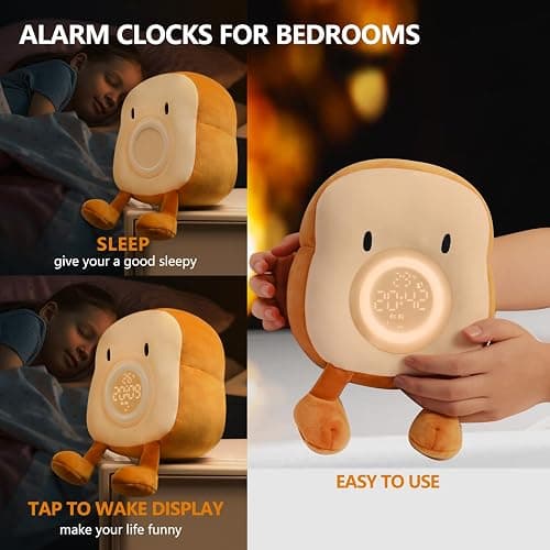 QANYI Plush Toy Night Light Alarm Clock for Kids, Multiin-one Cozy Toast Plushies Bed Clock with Dual Alarm and Snooze, Dimmable Bed Lamp Birthday Gifts Ideal for Children Teens Girls Boys Women thumbnail 5