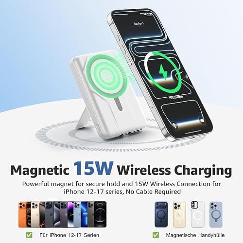 Azmuth for MagSafe Portable Charger, 10000mAh Magnetic Power Bank 20W PD | Fast Charging,Wireless Battery Pack with LED Display & Stand,Travel Essentials,for iPhone 17/16/15/14/13/12 Series thumbnail 3