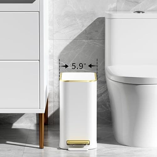 TIPGO Small Bathroom Trash Can with Lid, 5 Liters / 1.3 Gal, White | Foot Pedal, Soft Close Lid, Removable Inner Bucket, Slim Stainless Steel Waste Basket for Bedroom, Office, Kitchen thumbnail 7