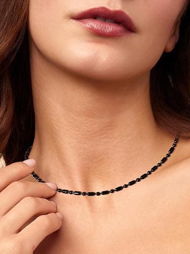 FOCALOOK Choker Necklace for Women Dainty 14K Gold Plated Double Layered Necklace Silver Black Metal Satellite Beaded Boho Choker Chain thumbnail 2