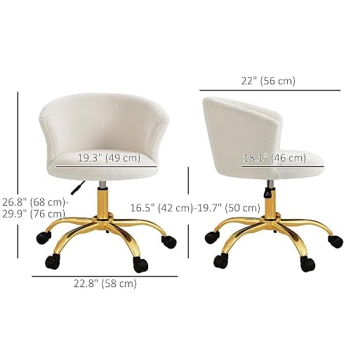 Vinsetto Armless Office Chair, Fluffy Computer Desk Chair with Adjustable Height, Swivel Wheels, Mid Back, Gold thumbnail 3