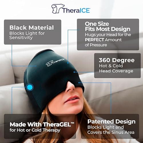 TheraICE Migraine Relief Cap, Headache Hat Ice Pack Mask, Cooling Head Wrap | Soothing Cold Compress Gel for Sinus Tension, Stress, Hangover and Puffy Eyes, a Great Birthday Gift for Mom or Her thumbnail 2