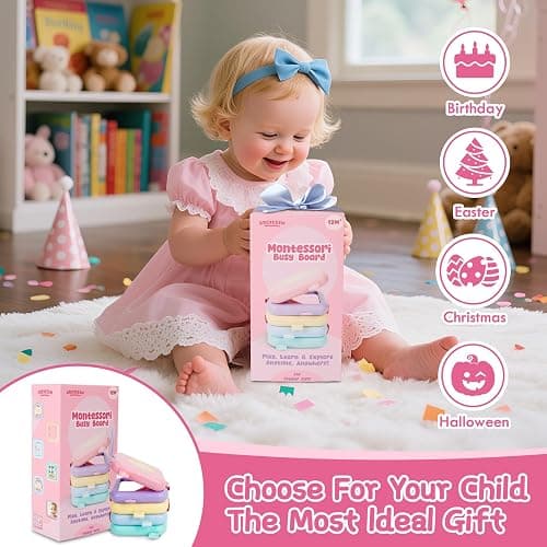 GRESEESM Montessori Toys for 1 Year Old Girls Gifts, Toddler Busy Board, Baby Learning Travel Sensory Toys for Toddlers 1-3, 1st Birthday Gifts, Easter Basket & Stocking Stuffer, Macarons thumbnail 8