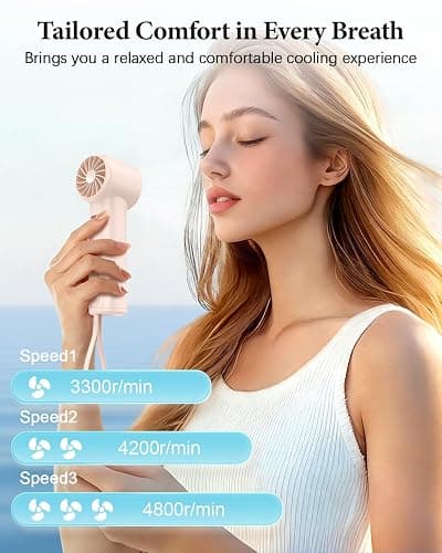 bossdeng Portable Fan with Power Bank & Flashlight-Pink | 6.5H Max Cooling,USB-C Rechargeable,Mini Fan for Outdoor/Travel/Beach/Concerts/Summer.Gifts for Girl,Women. thumbnail 2