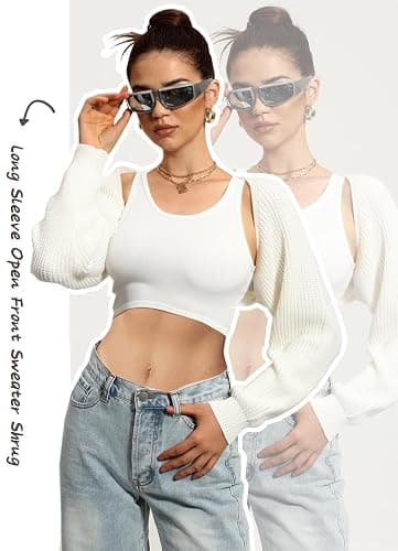 Navneet Women Knit Bolero Shoulder Shrug Sweater Long Sleeve Open Cropped Cardigan thumbnail 5